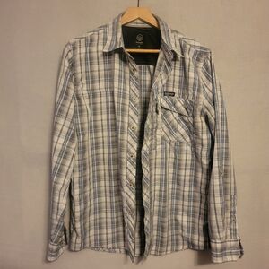 Mens Wrangler Outdoor Blue and Gray Plaid Casual Button Up Shirt. Size M